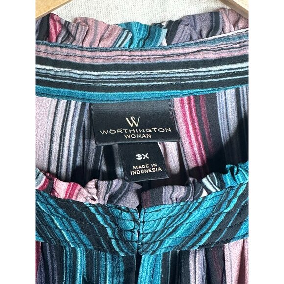 Worthington Striped Semi Sheer Blouse size 3X Multicolor - Picture 2 of 8